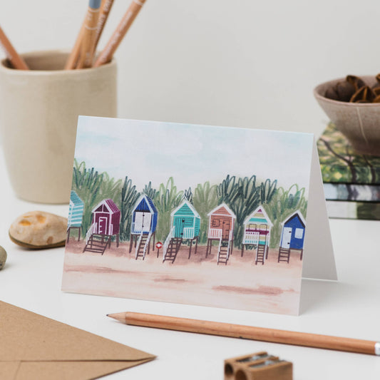 Joy Jen Studio - Landscape Card - Beach Huts in Wells-Next-The-Sea, Norfolk