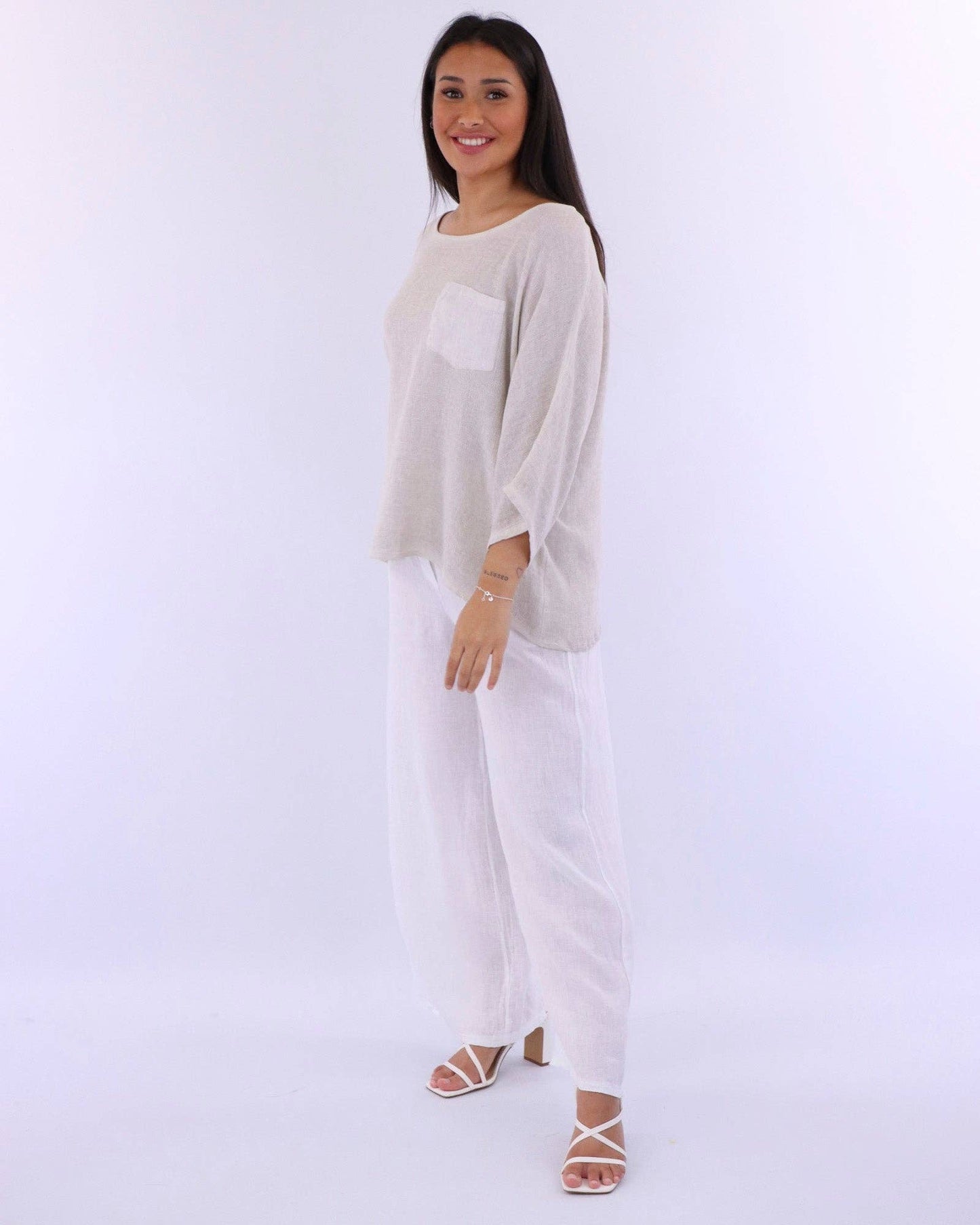 Cadenza - Linen and Cotton Blend Pocket Top: White / One Size