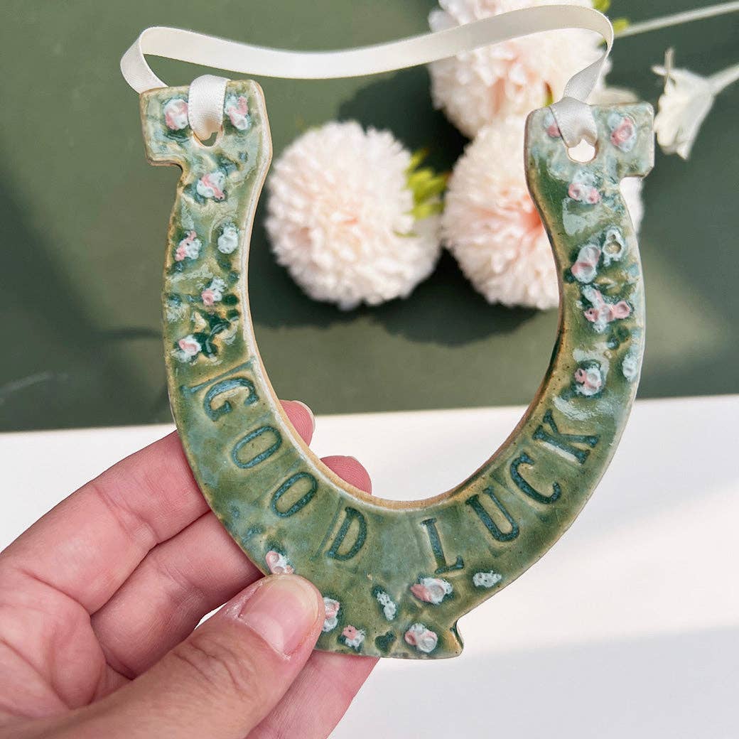 Green Meadow Good Luck Ceramic Wedding Horseshoe