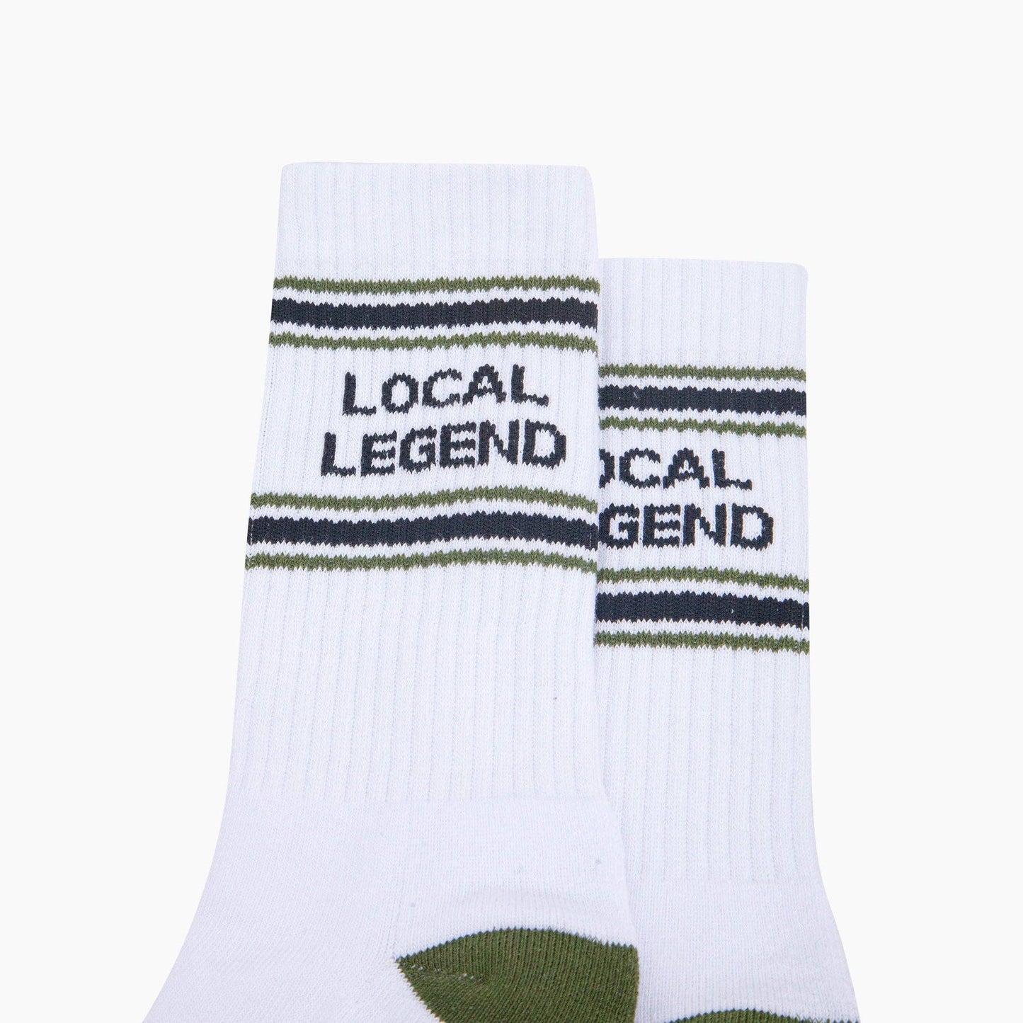 Local Legend Organic Cotton Sports Socks in White/Khaki Green