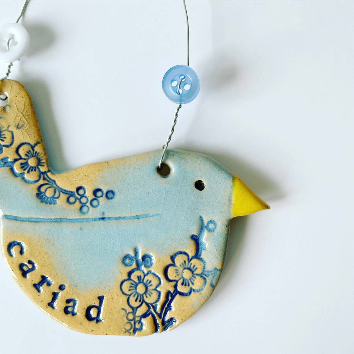 Cariad Ceramic Bird Hanging Decoration, Made in Wales