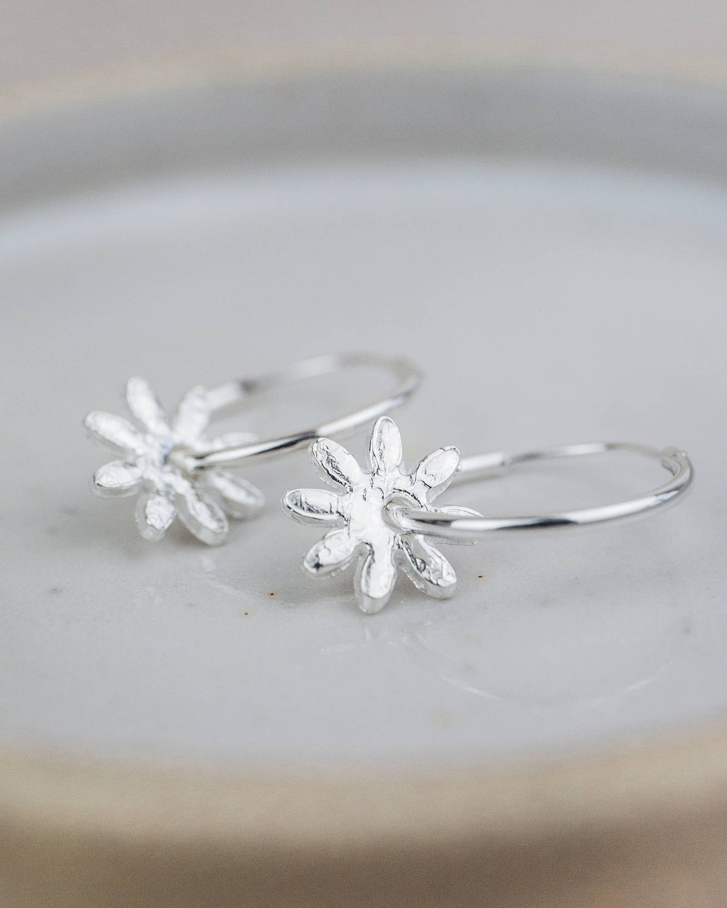 Lucy Kemp Jewellery - Sterling Silver Daisy Charm Hoops