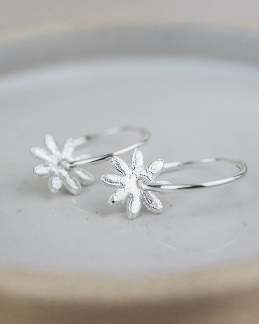 Lucy Kemp Jewellery - Sterling Silver Daisy Charm Hoops