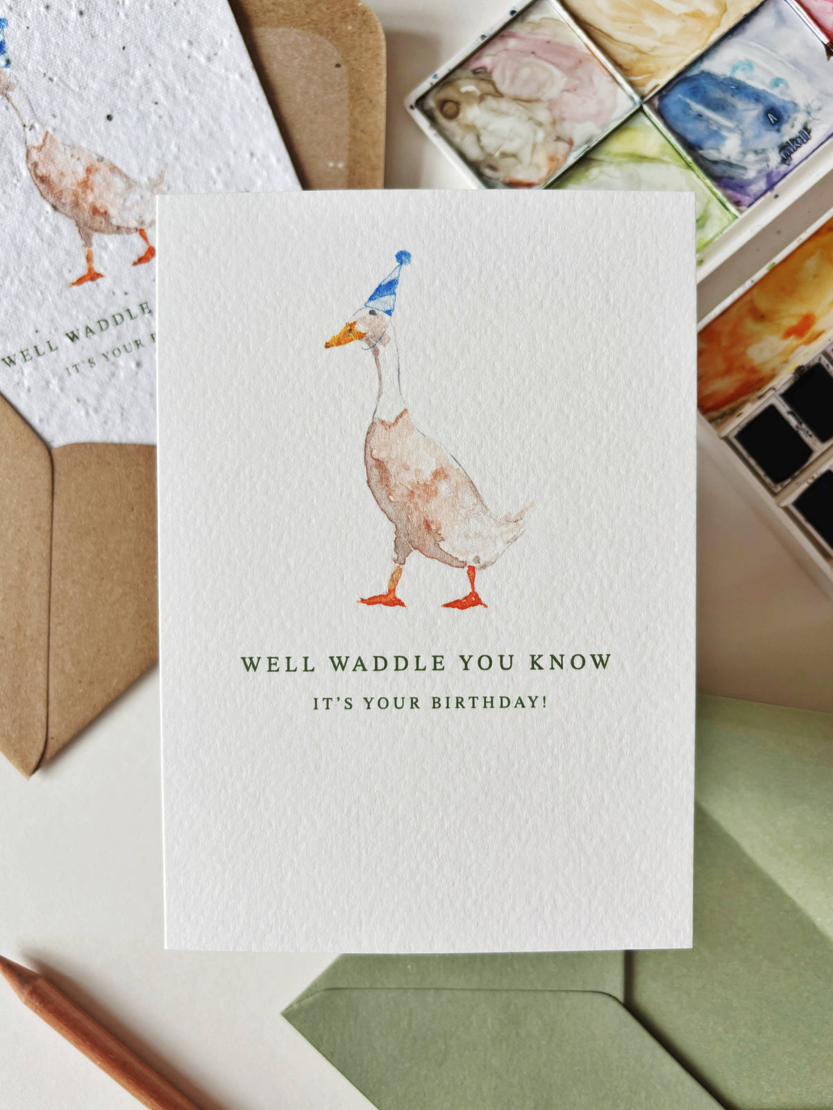 Honey & Incense - Waddle You Know Birthday Card (Side View) | Quacking Puns