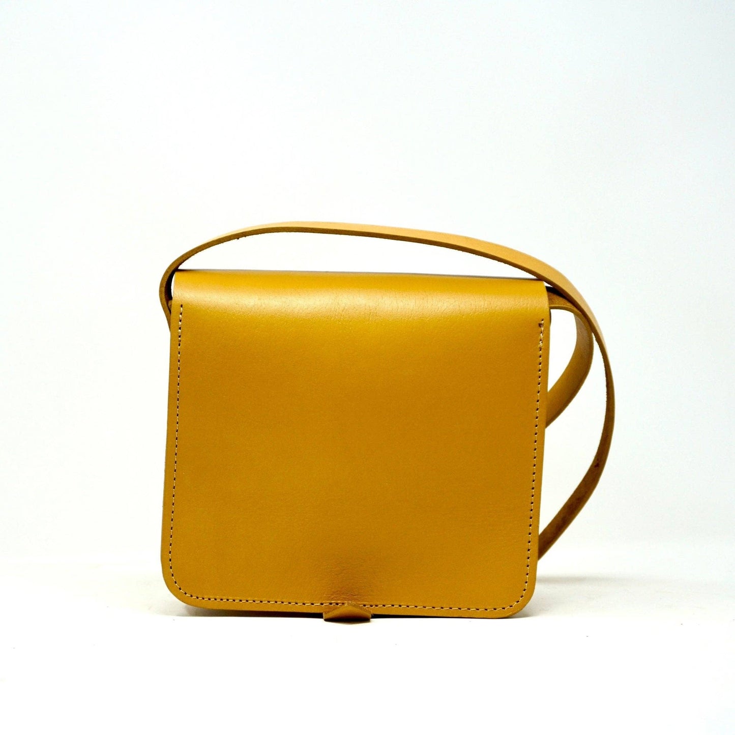 Handmade Small Unisex Leather Crossbody Bag – yellow Full-Grain Leather Satchel"