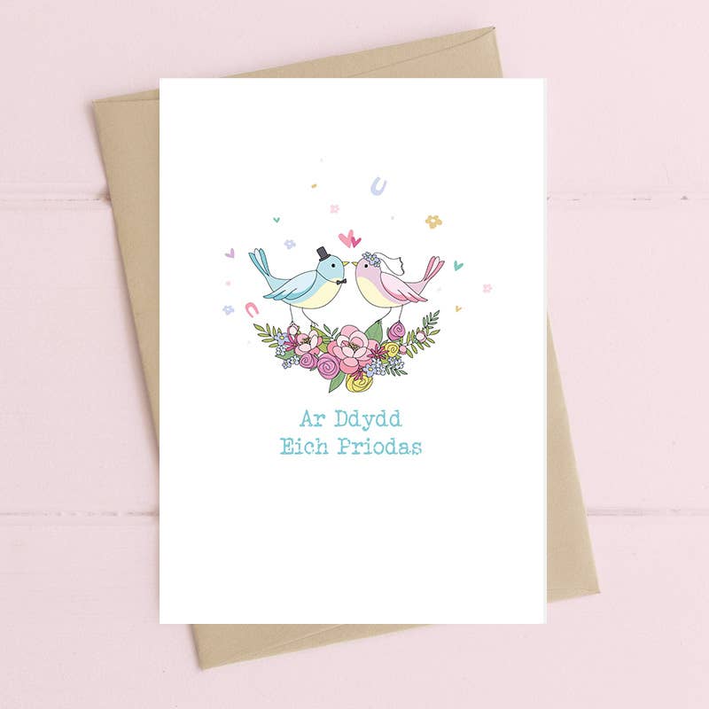 Ar Ddydd Eich Priodas (Wedding Day) Birds WELSH Card