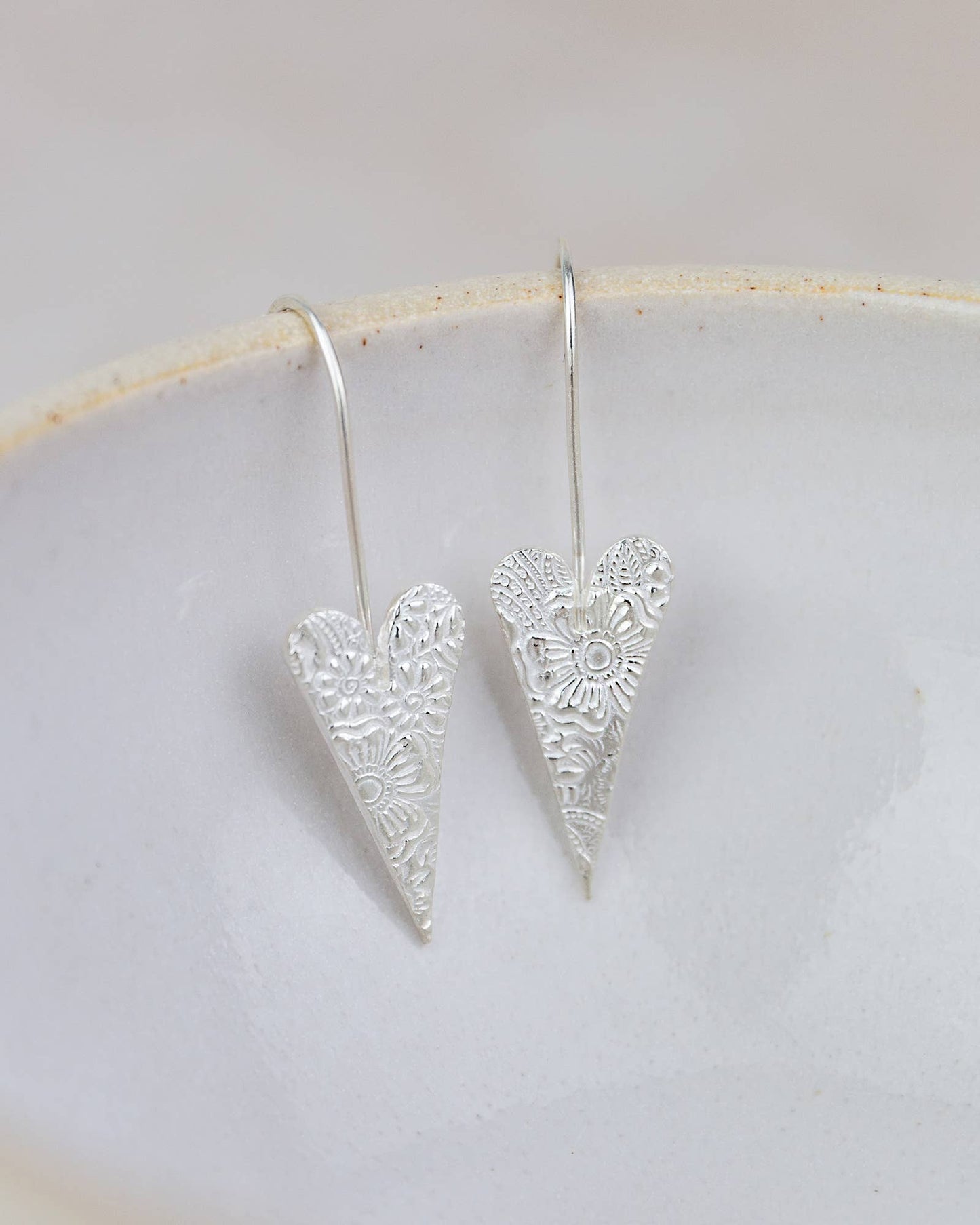 Lucy Kemp Jewellery - Sterling Silver Long Heart Earrings