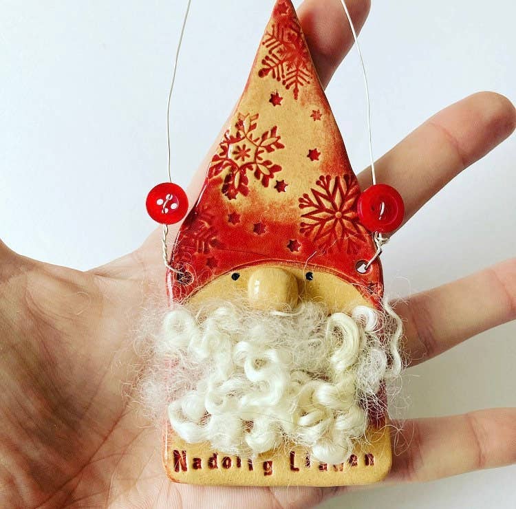 Ceramic Christmas Gnome Santa Ornament with Free UK Delivery