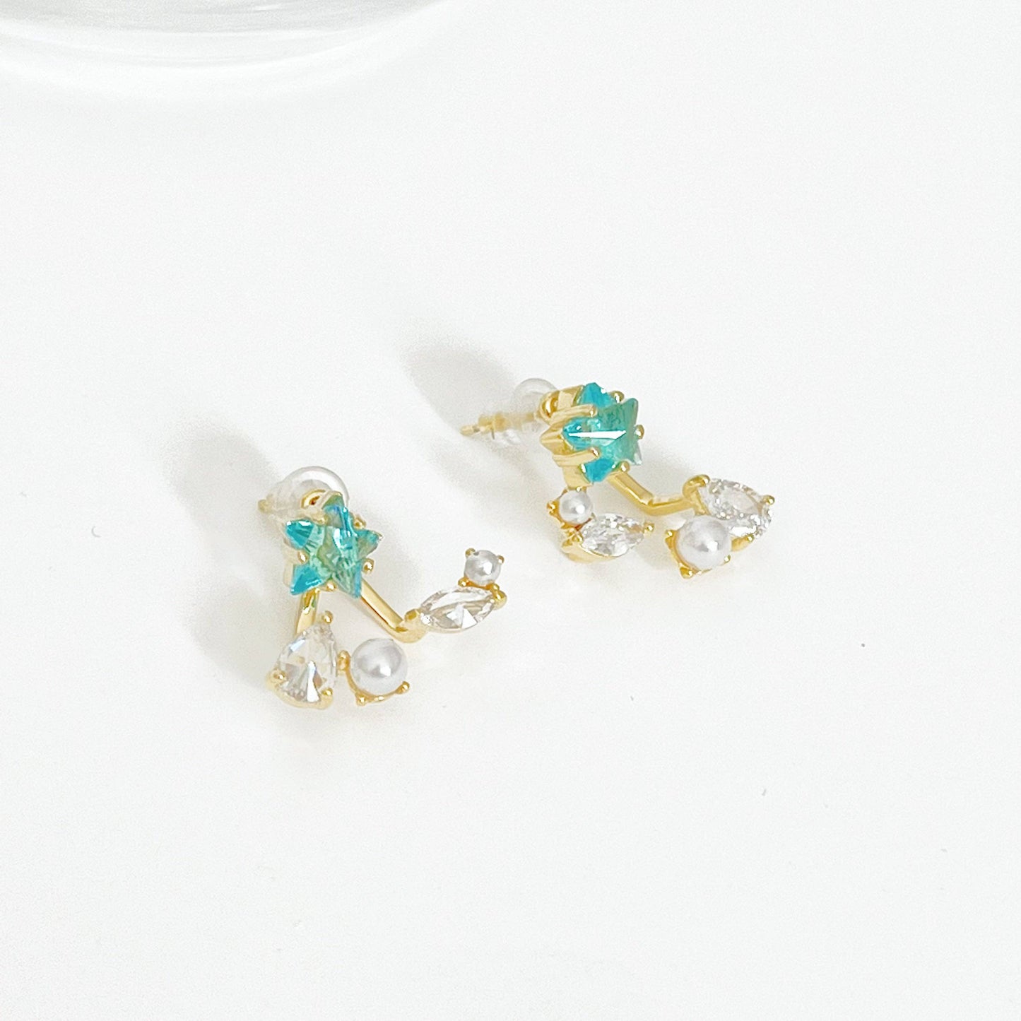 Ninaouity - Blue Star and Teardrop Ear Jackets Earrings