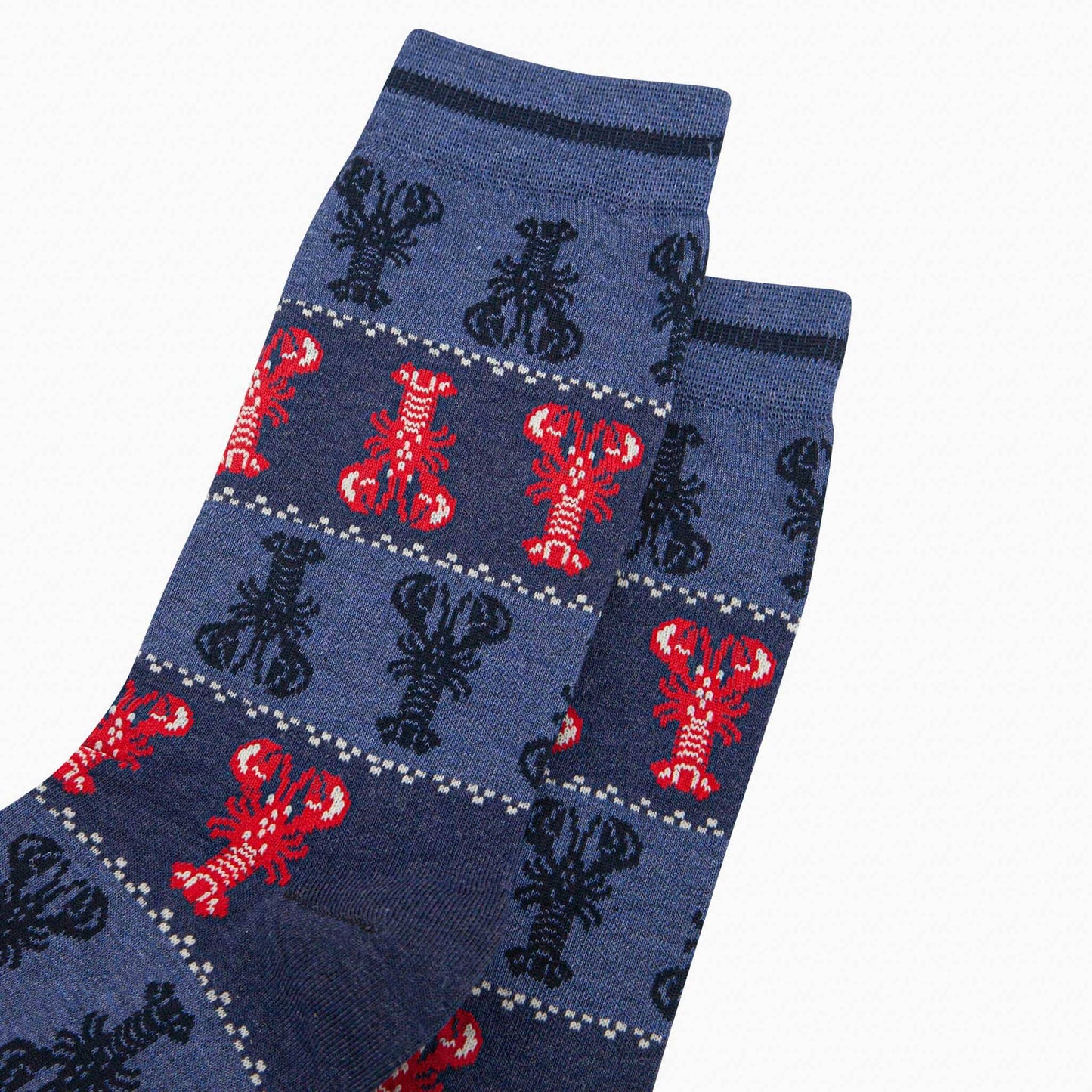 Lobster Fair Isle Bamboo Socks in Denim Blue