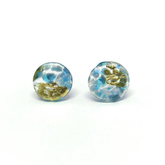 Helen Chalmers - Glass and Gold Midi Mottled Stud Earrings, Newhaven