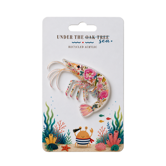 Brooch Badge - Prawn shrimp Beach Summertime Seaside Coastal