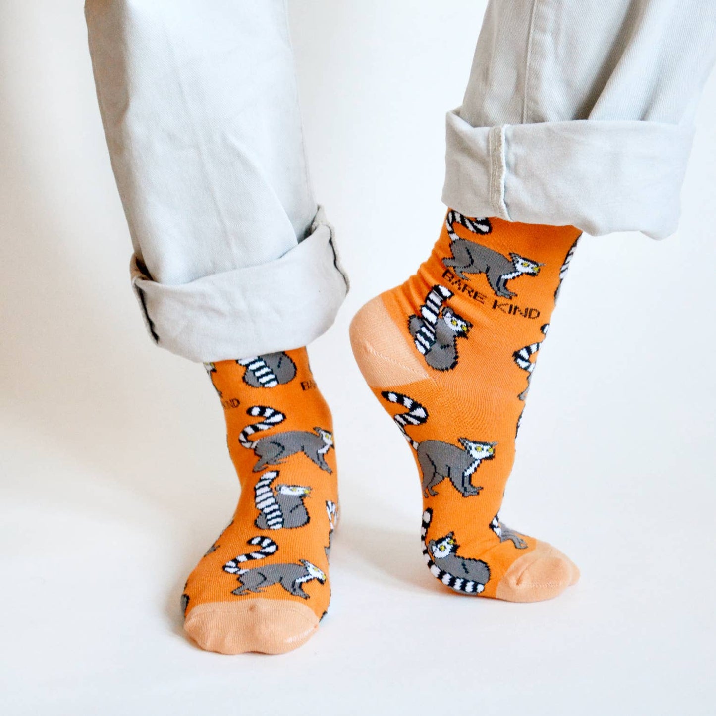 Lemur Socks | Bamboo Socks | Orange Socks | Funky Socks: UK Adult 4-7 / Single Pair / Lemurs