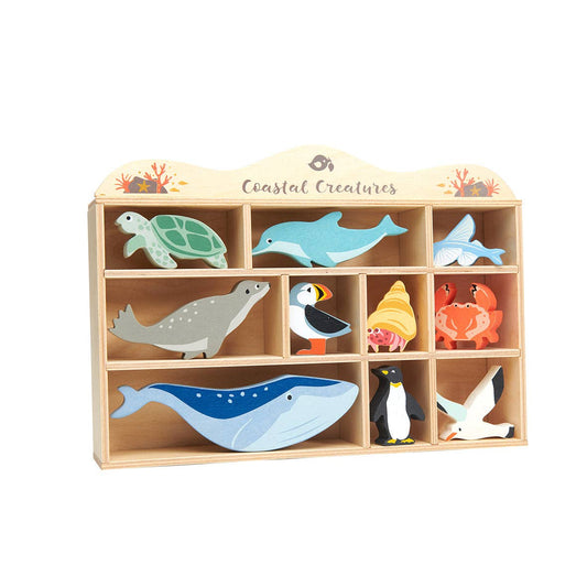 Threadbear Design UK - 10 Sea Creatures & Shelf - collectable wooden animals