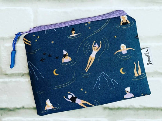 Jewells - Midnight Swimming grey lilac Swimmer fabric purse pouch