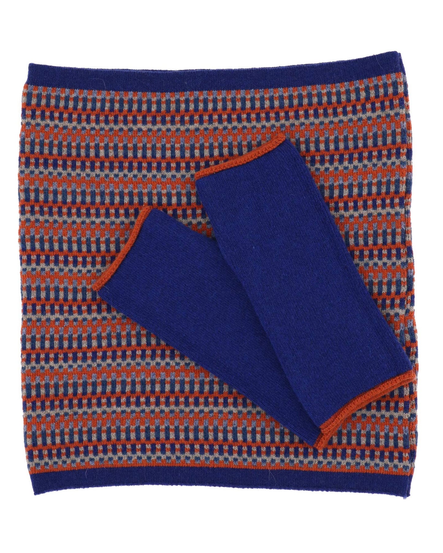 Cadenza Cashmere Blend Contrast Edge Wrist Warmers: Peacock and Ultraviolet