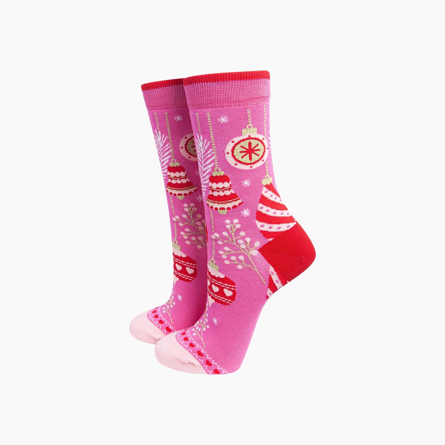 Christmas Baubles Women's Bamboo Socks in Hot Pink