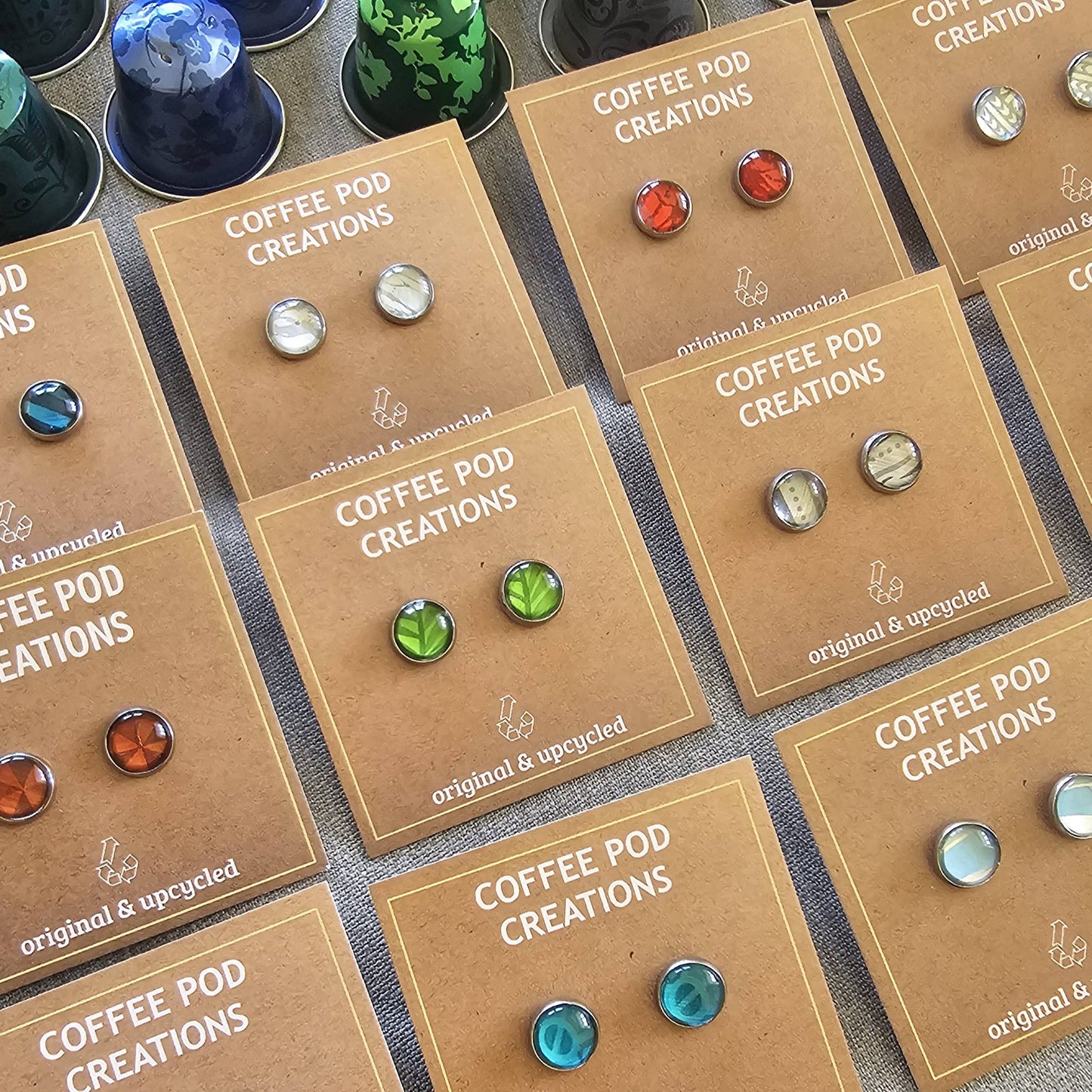 Coffee Pod Creations - Eco Friendly Stud Earrings - Upcycled Aluminium - Handmade
