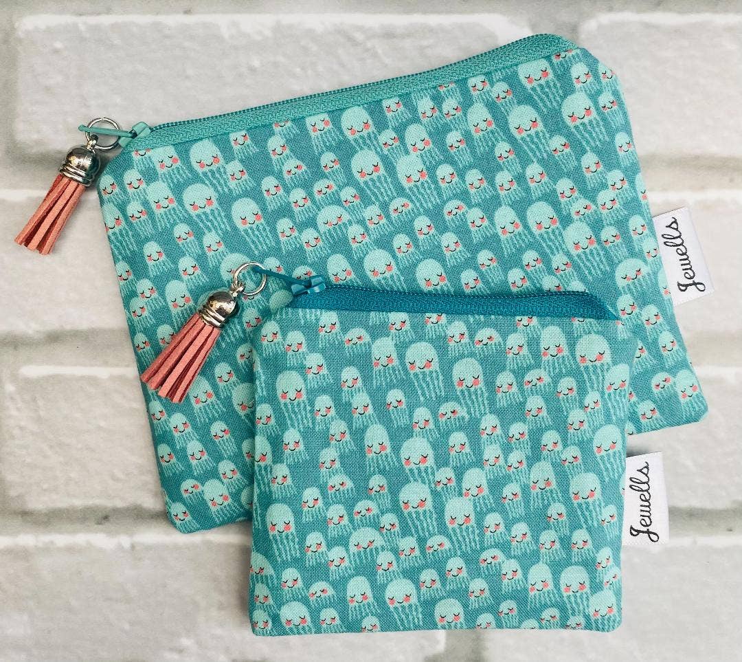 Jewells - Sealife fabric coin purse pouch 2 sizes Crab Shark Jellyfish
