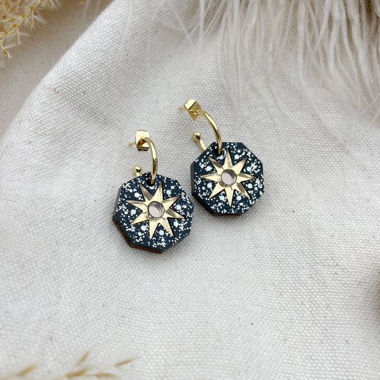 Rosa Pietsch - Seren Geo Star Hoop Earrings: Black Sparkle
