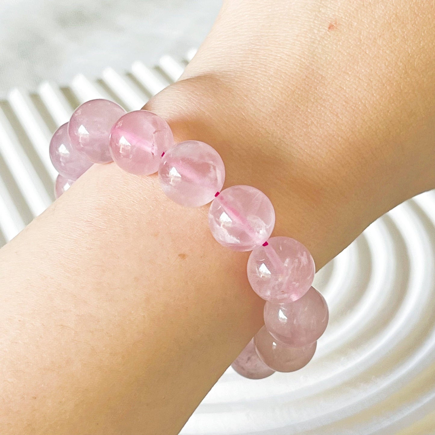 Ninaouity - Heart Chakra Natural Mozambique Rose Quartz Crystal Bracelet