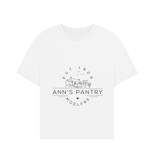 White Ann's Pantry Women's Oversized Tee Logo 1