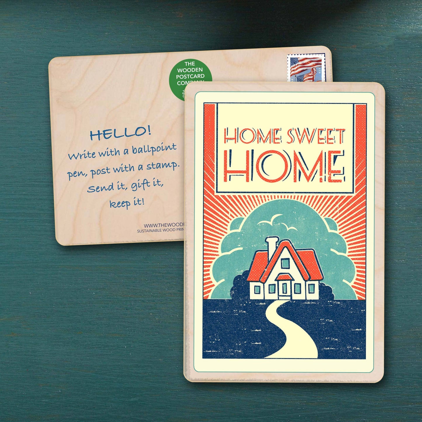 The Wooden Postcard Company HOME SWEET HOME sustainable wooden postcard