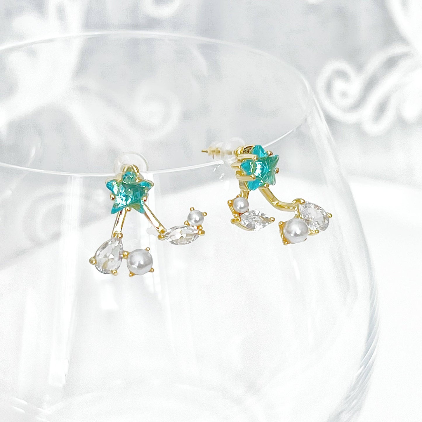 Ninaouity - Blue Star and Teardrop Ear Jackets Earrings