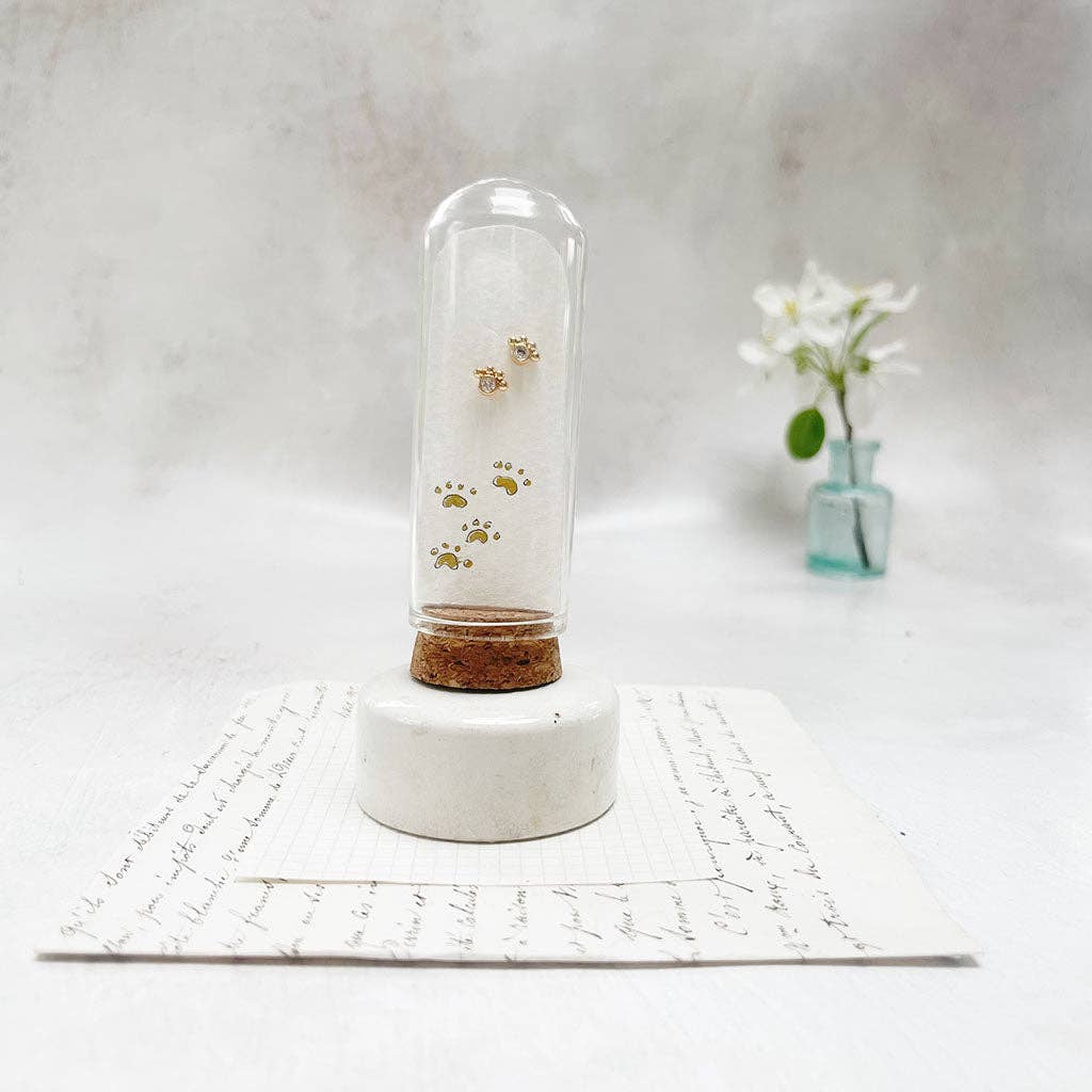 Paw Print Stud Earrings: Original Art in a Glass Dome
