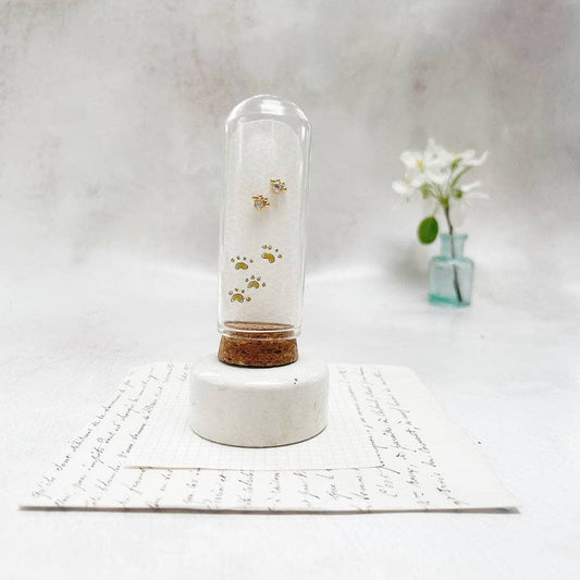 Paw Print Stud Earrings: Original Art in a Glass Dome
