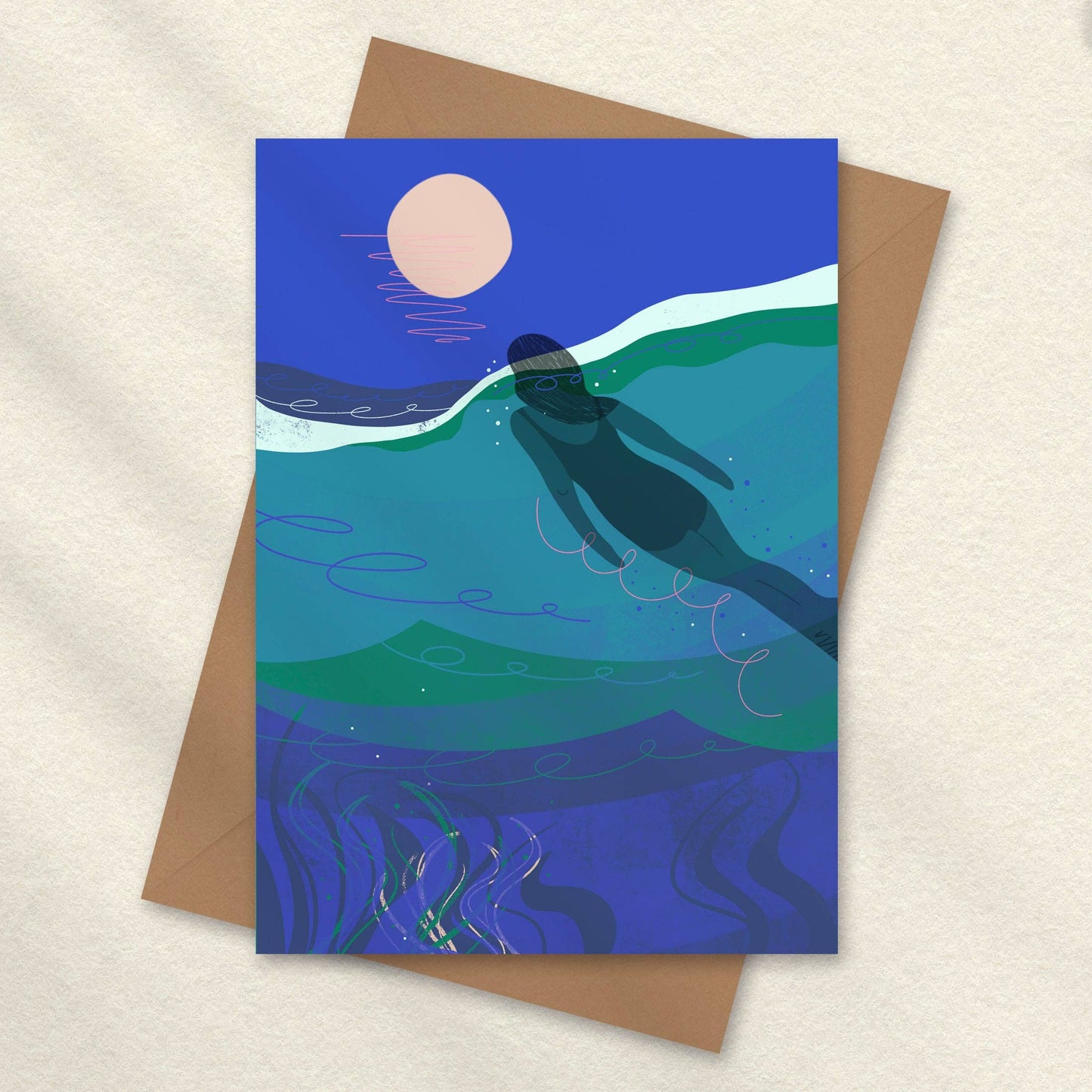 The Full Moon Swim Greeting Card