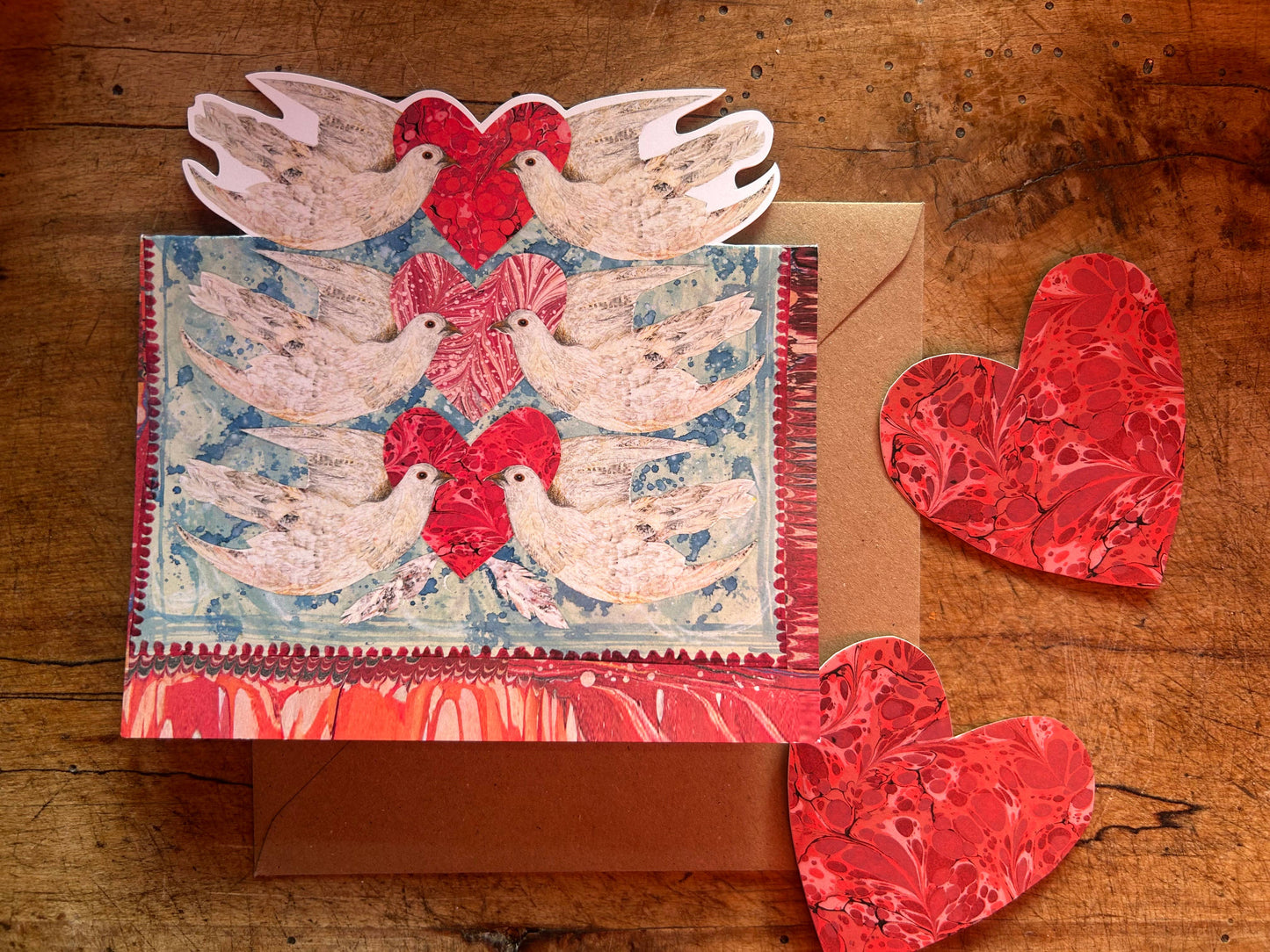Clare O’Neill Artworks - Marbled hearts die cut greeting Card 