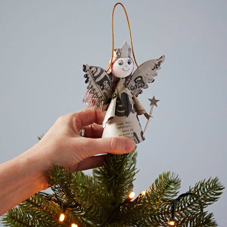 The Paper High Gift Company Ltd - Recycled Newspaper Angel Decoration - Christmas Ornament