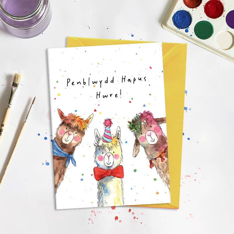 Penblwydd Hapus (Birthday Llamas) WELSH Greetings Card