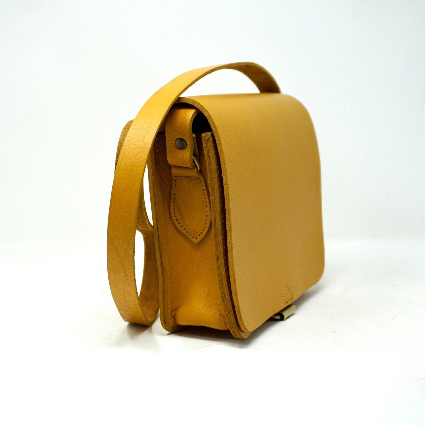 Handmade Small Unisex Leather Crossbody Bag – yellow Full-Grain Leather Satchel"
