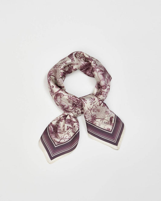 FABLE Wolf Garden Toile Burgundy Square Scarf