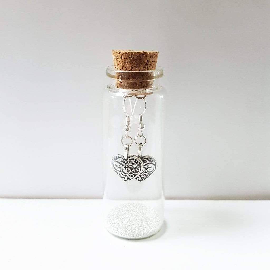 Filigree Heart Earrings in a Bottle - 131