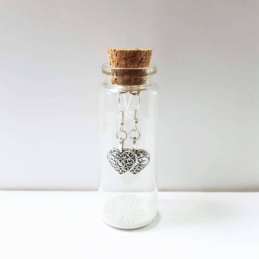 Filigree Heart Earrings in a Bottle - 131