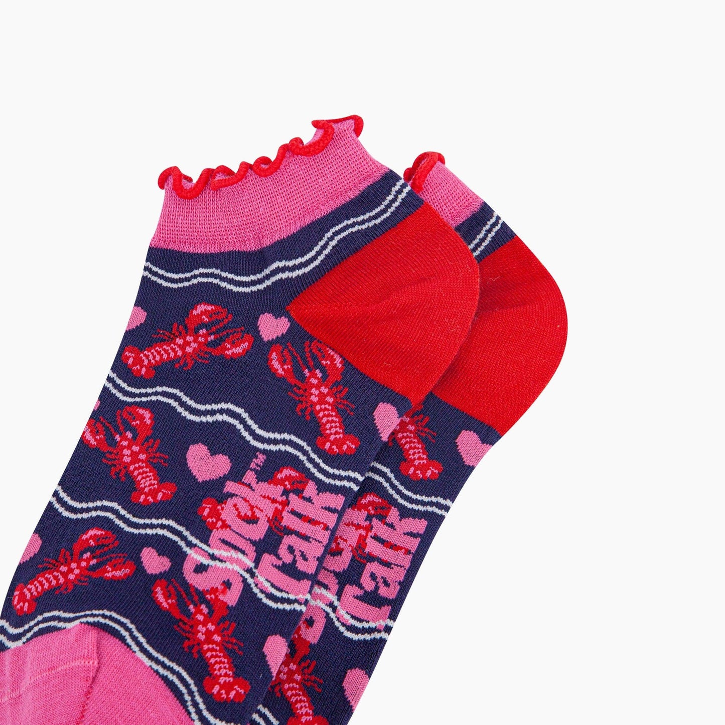 Lobsters in Love Bamboo Trainer Socks in Navy Blue