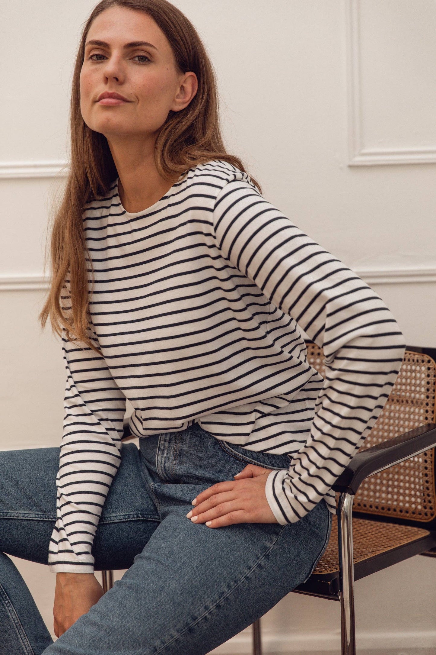 Ivy Layla Organic Cotton Crew Navy Breton:  100% Organic Cotton