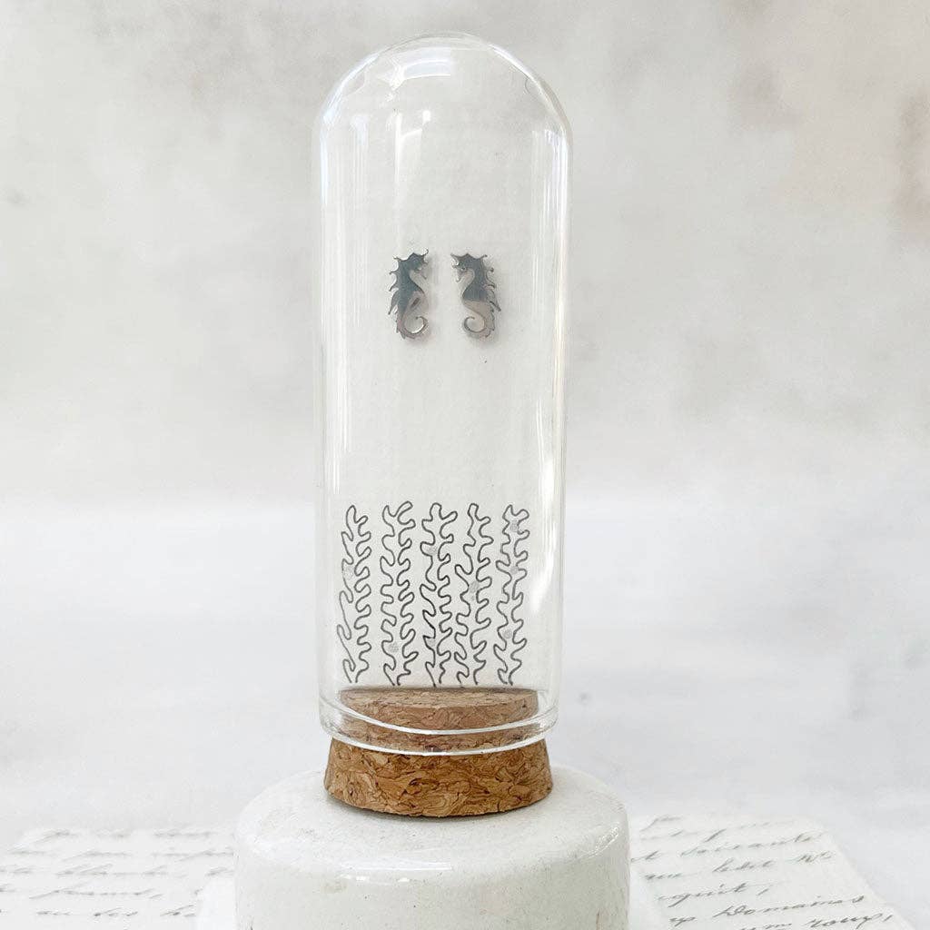 Seahorse Studs: Original Art in a Glass Dome