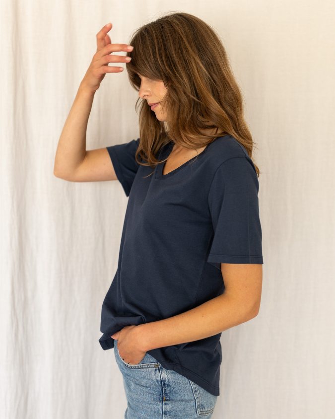 Ivy Dotty V Organic Cotton Navy T-Shirt