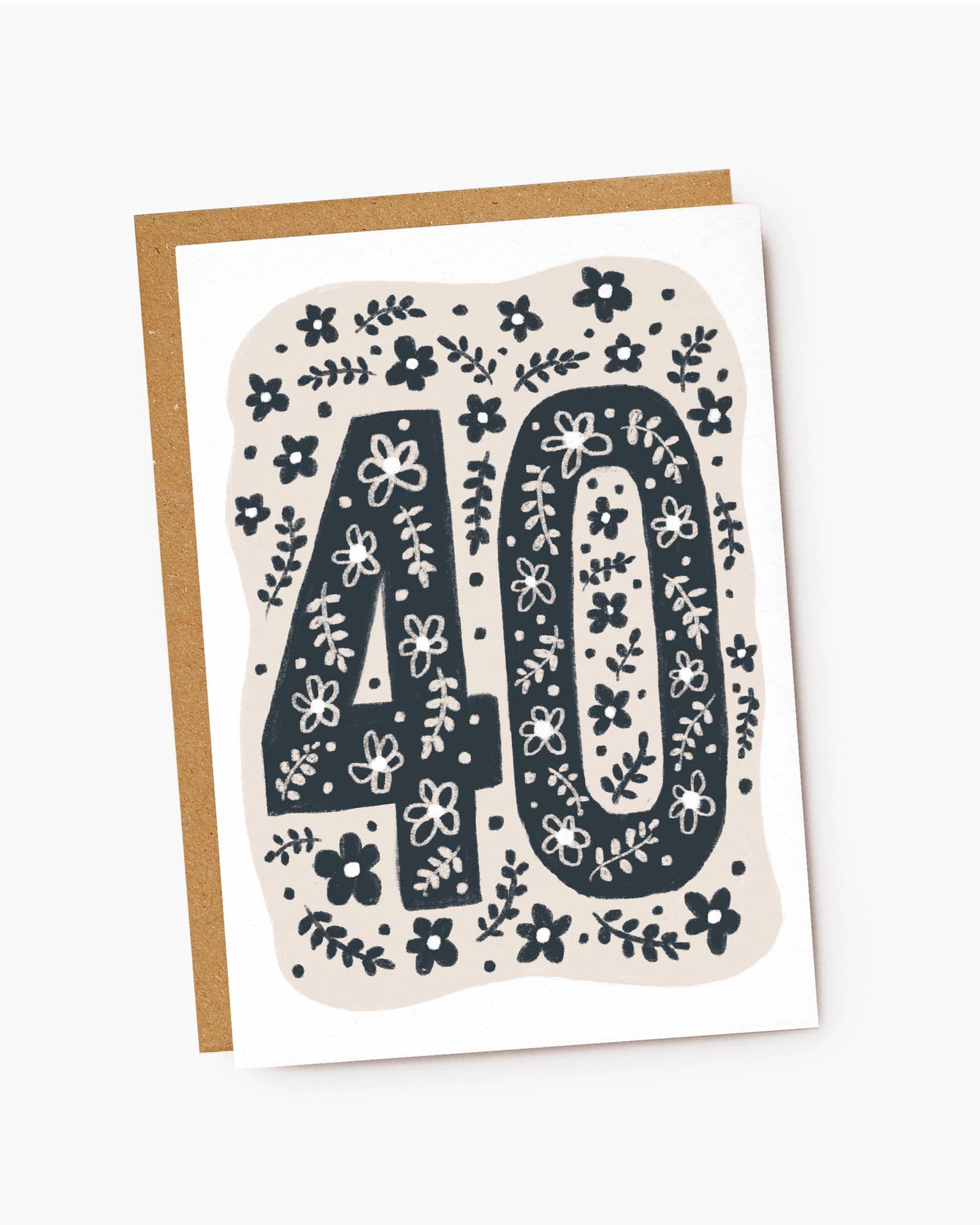 40th Birthday Card - Beige & Navy - Floral