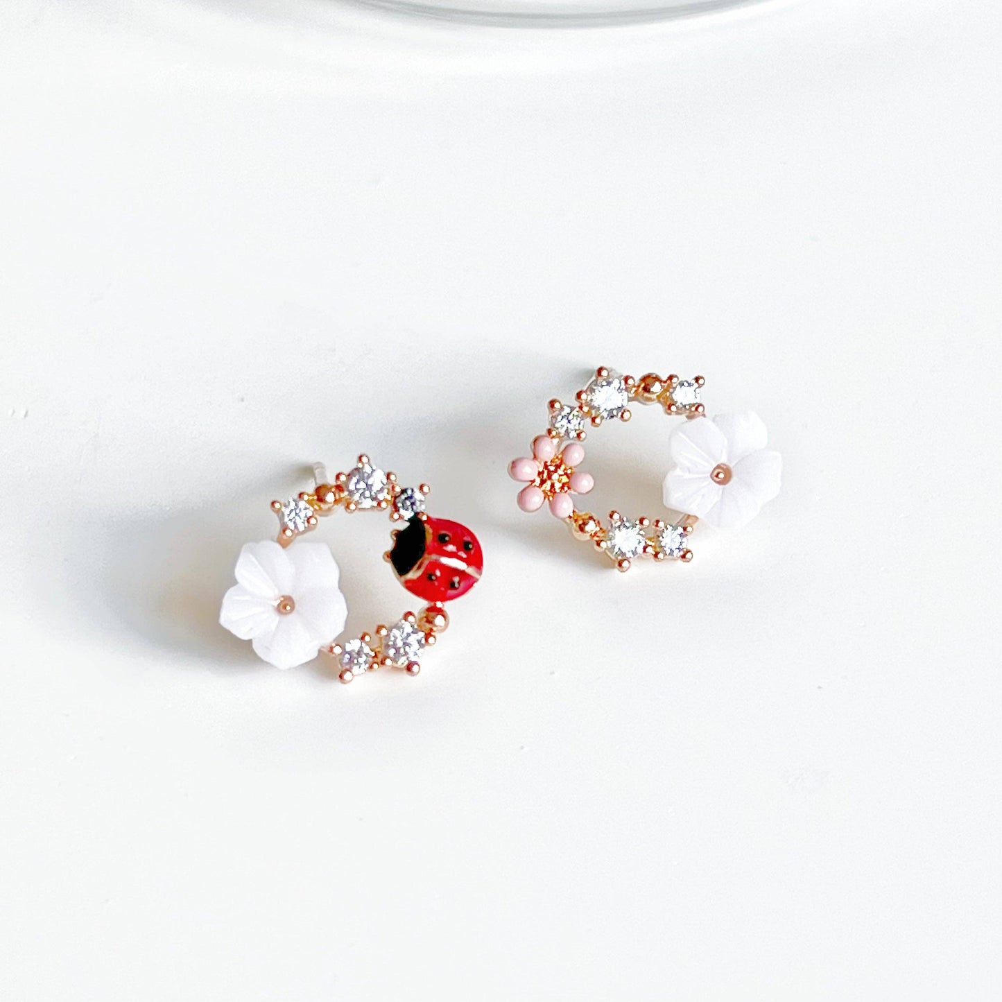 Ninaouity Flower and Ladybird Wreath Earrings