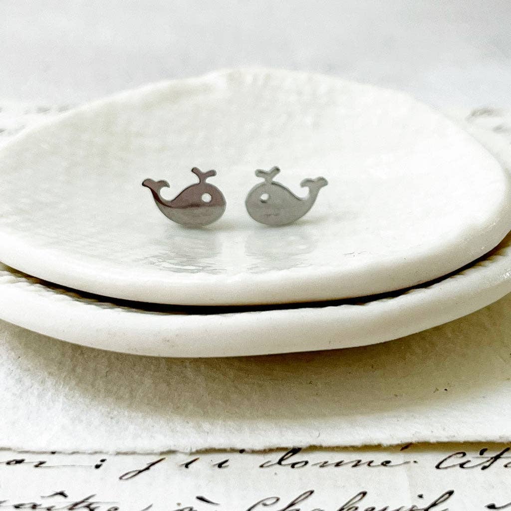 Whale Stud Earrings: Original Art in a Glass Dome