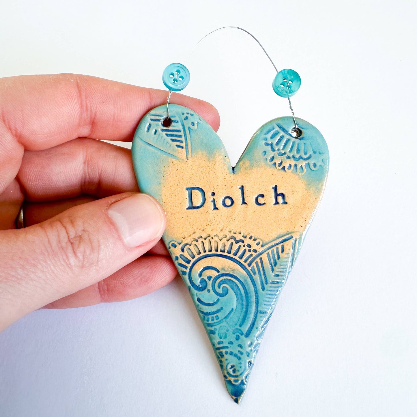 Welsh 'Diolch' Ceramic Heart Thank You Gift, Made in Wales