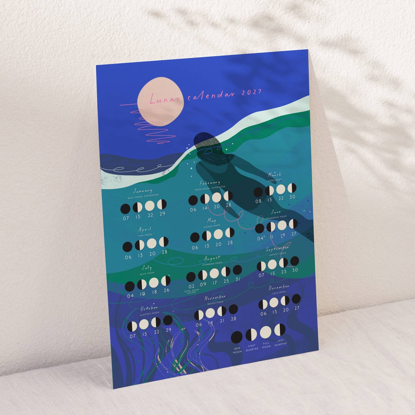 Lunar Calendar 2027 | A3 Moon Phase Calendar