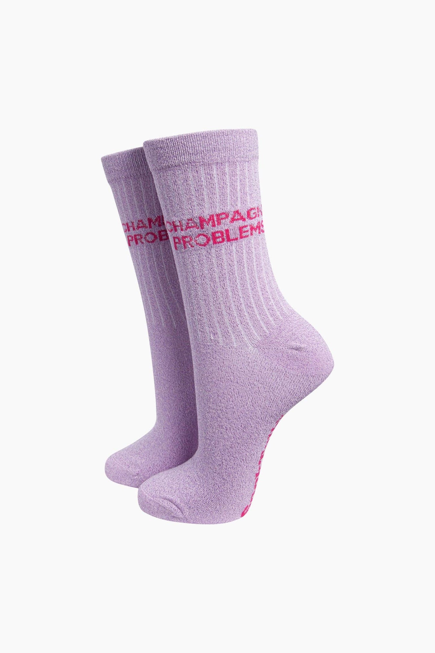 Champagne Problems Combed Cotton Glitter Socks in Light Pink