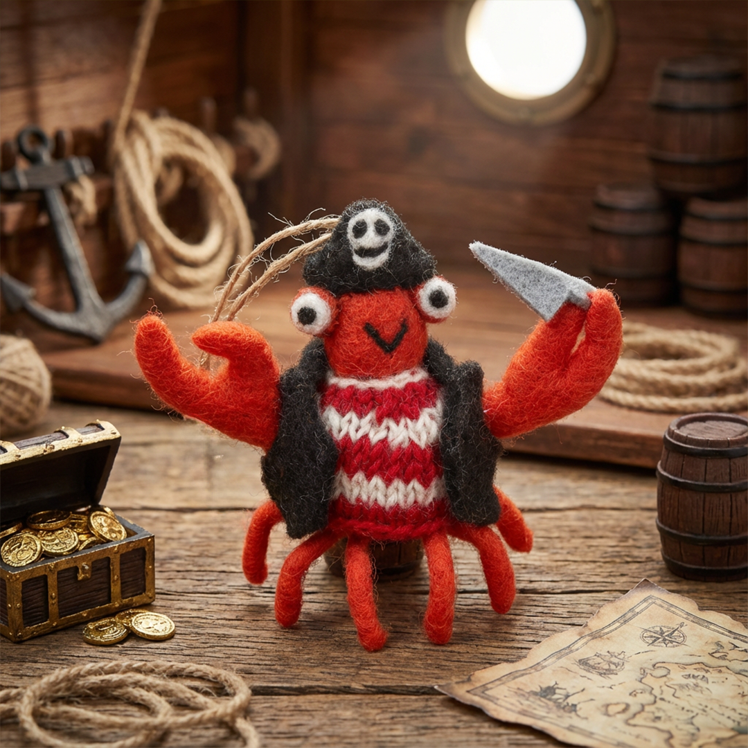 Handmade Felt Jolly Rodger the Crab Sealife Decoration