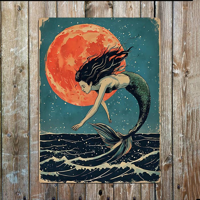 Mermaid Diving Moon Sea Nautical Metal Sign Plaque